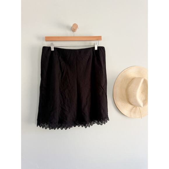 J.Crew | NWT Gwen lace-trim slip skirt in linen in Black | Sz L - Picture 7 of 9
